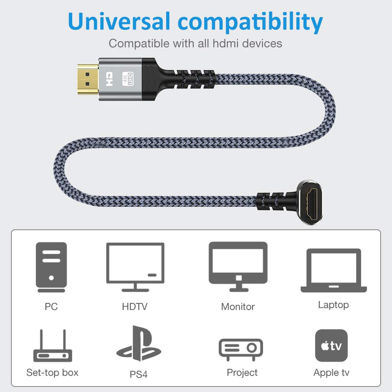HDMI Cable 90 Degree, Snowkids 4K High Speed HDMI 2.0 Cable 18Gbps Support 4K Ultra HD 3D 1080P, Ethernet, Audio Return Compatible for Video, PC, Projector, UHD TV, PS3/PS4, Blu-ray - 10FT 10Feet