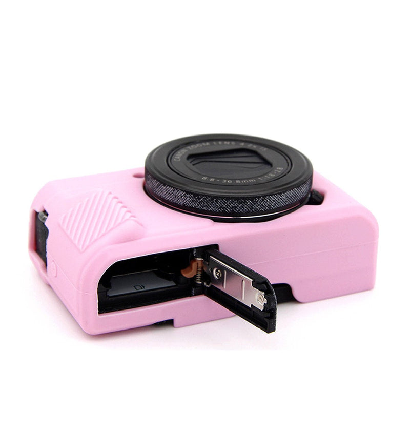 CEARI Silicone Case Rubber Camera Protective Cover Skin for Canon PowerShot G7X Mark II Digital Camera + Microfiber Cloth - Pink