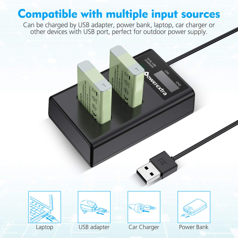 Powerextra 2 Pack Replacement Canon NB-13L Battery with Smart LCD Display Dual USB Charger for Canon PowerShot G5 X G7 X G7 X Mark II G9 X G9 X Mark II SX620 HS SX720 HS SX730 HS