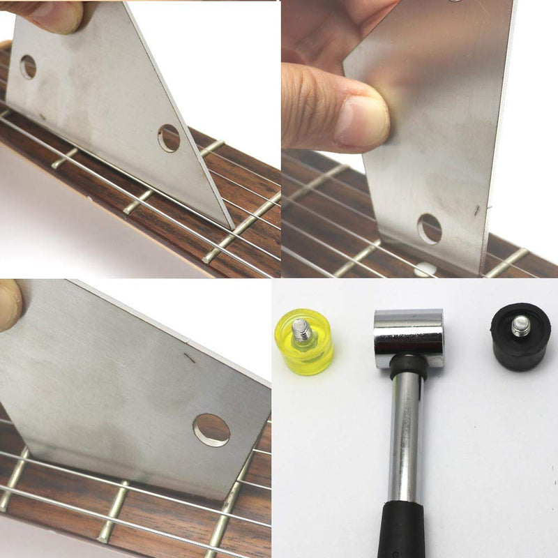 Guitar Luthier Tool Kit Double Headed Guitar Bass Fret Wire Rubber Hammer,Guitar Fret Crowning Luthier File,Stainless Steel Fret Rocker,Fingerboard Guards Protectors and Grinding Stone for Guitar