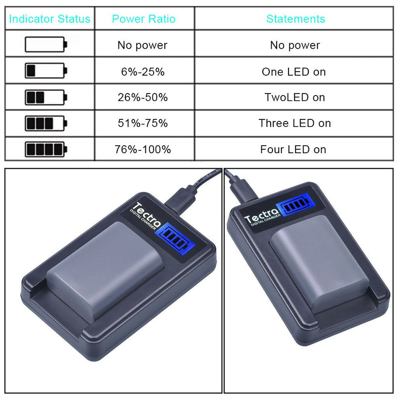 Tectra 2-Pack NB-2L NB-2LH Battery + Rapid LCD Display USB Charger for Canon PowerShot G7 G9 S30 S40 S45 S50 S60 S70 S80 DC410 DC420 VIXIA HF R10 HF R100 HF R11 EOS 350D 400D Digital Rebel XT XTi