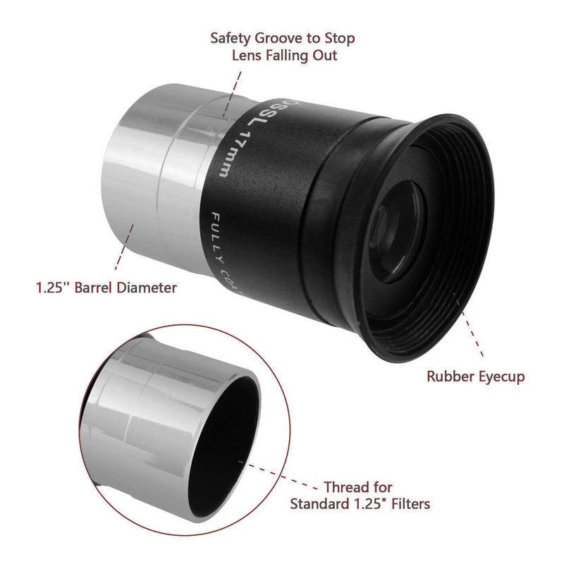 [AUSTRALIA] - Astromania 1.25" 17mm Plossl Telescope Eyepiece - 4-Element Plossl Design - Threaded for Standard 1.25inch Astronomy Filters 