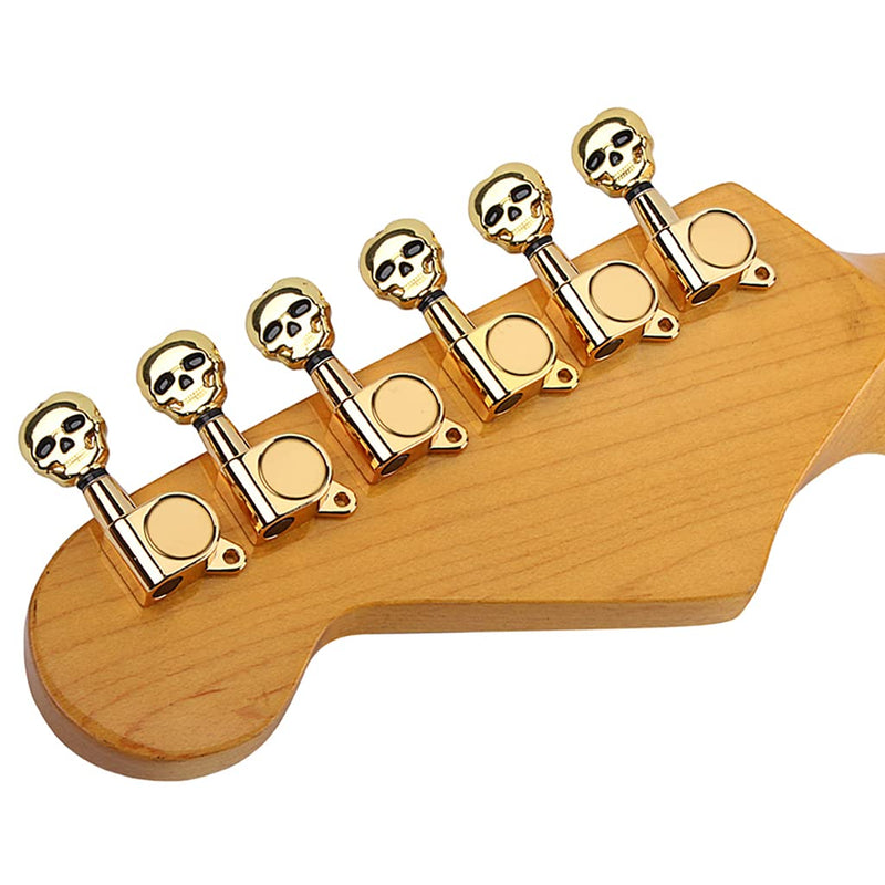 Alnicov Skull Head Sealed Gear Guitar Tuning Pegs Tuners Machine Heads 6R for Electric Guitar Parts Gold