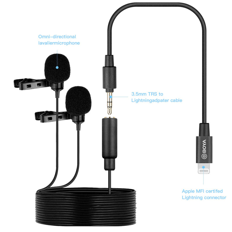 [AUSTRALIA] - BOYA BY-M2D Digital Omnidirectional Dual-Head Lavalier Microphones Compatible with iPhone, iPad, and iPod Touch iOS Devices 