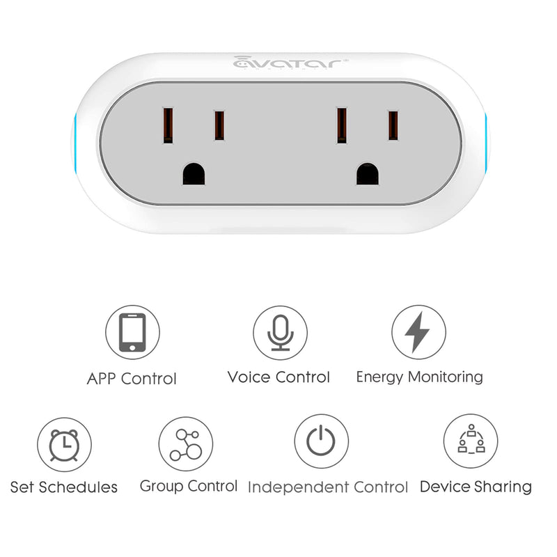 Energy Monitor Smart Plugs That Work with Alexa Google Home Siri - Wireless 2.4G WIFI Outlet w/ Smart Life Tuya Avatar Controls IFTTT - 10A Mini Dual Socket Enchufe Inteligente with Timer - 2 Pack