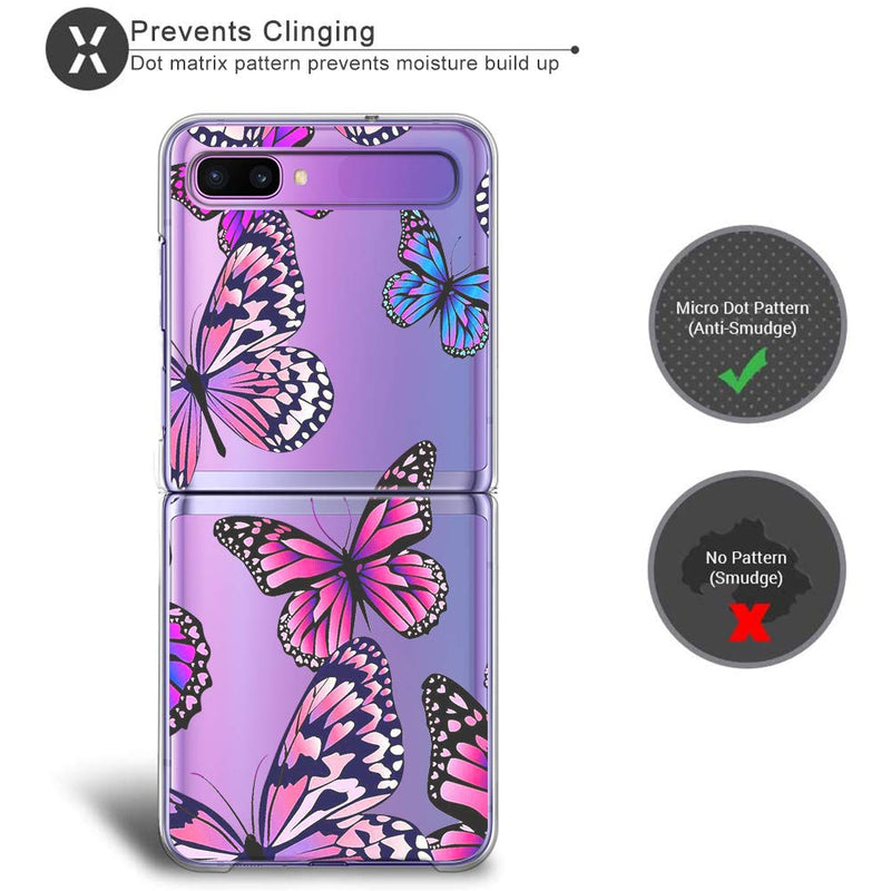 LSL Samsung Galaxy Z Flip 5G Case Clear Butterflies Floral Cute Design Pattern Hard PC Shockproof Protection Full Body Protection Wireless Charging Cover for Galaxy Z Flip 5G 6.7 Inch