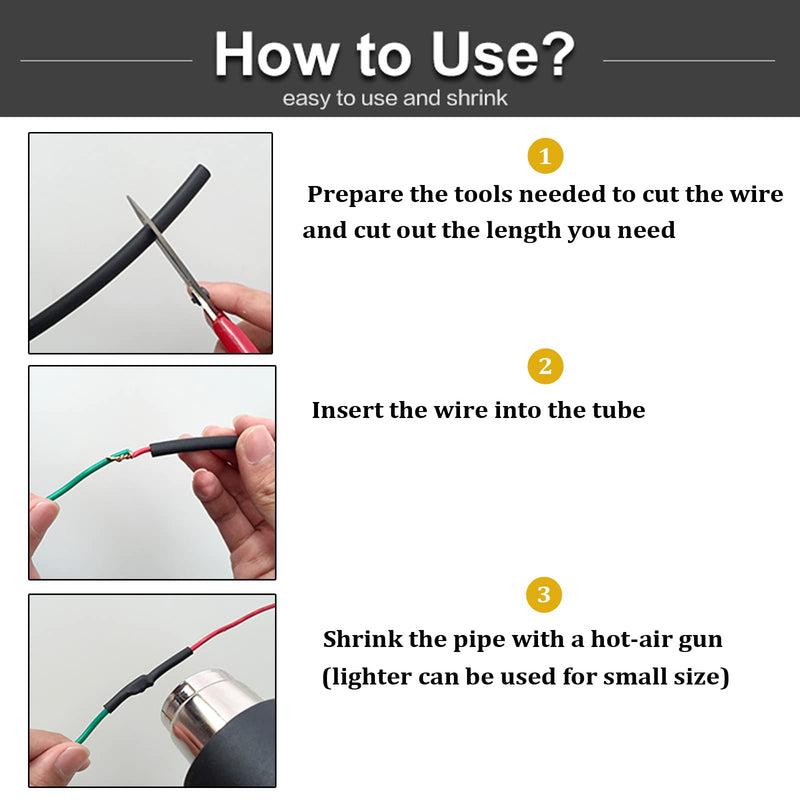 Black Heat Shrink Tubing 4:1 Adhesive Lined - Marine Grade Waterproof Wire Shrink Tube Insulation Seal (1/4“-20Feet, Black) 1/4“-20Feet