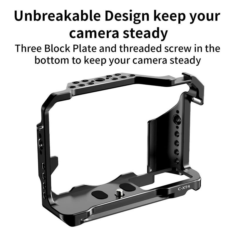 UURig Camera Cage for Fujifilm X-T4 Mirrorless Digital Camera, Extension Cold Shoe Microphone/Light Mount, with Added Handle Grip - C-XT4