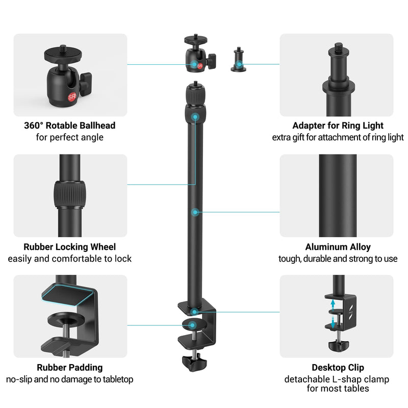 SmallRig Selection Desk Mounting Stand,19"-39" Adjustable Light Stand,Camera Desk Mount 360°Rotatable Ball Head for DSLR Camera,Ring Light