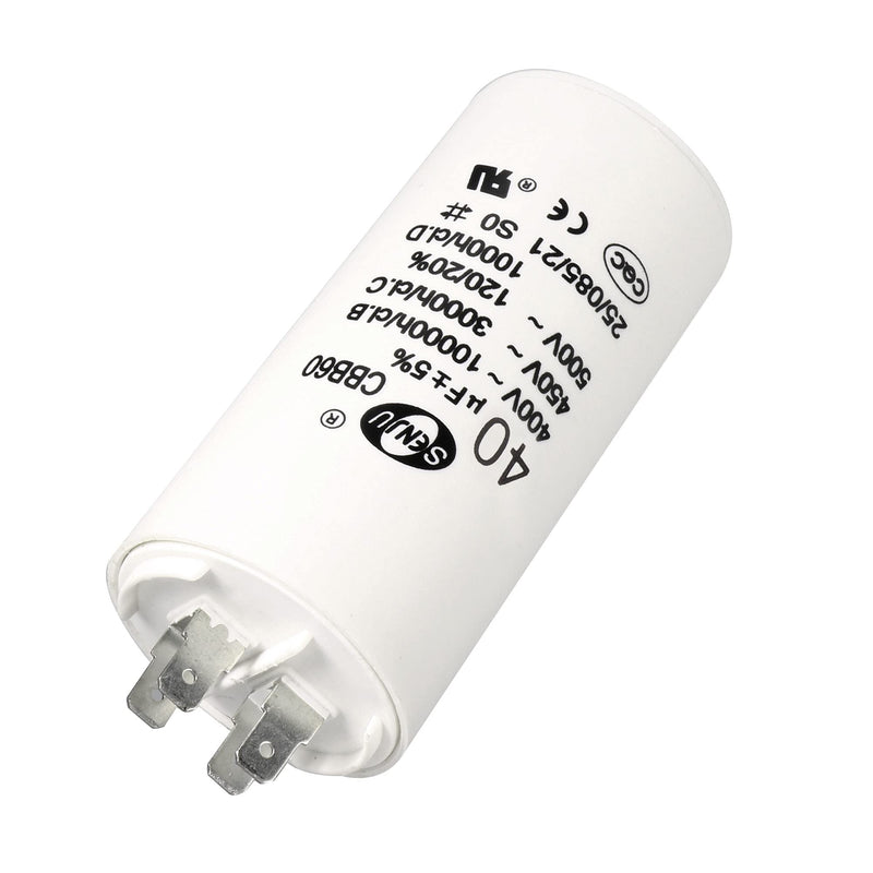 uxcell CBB60 Run Capacitor 40uF 450V AC Double Insert 50/60Hz Cylinder 94x45mm White for Air Compressor Water Pump Motor