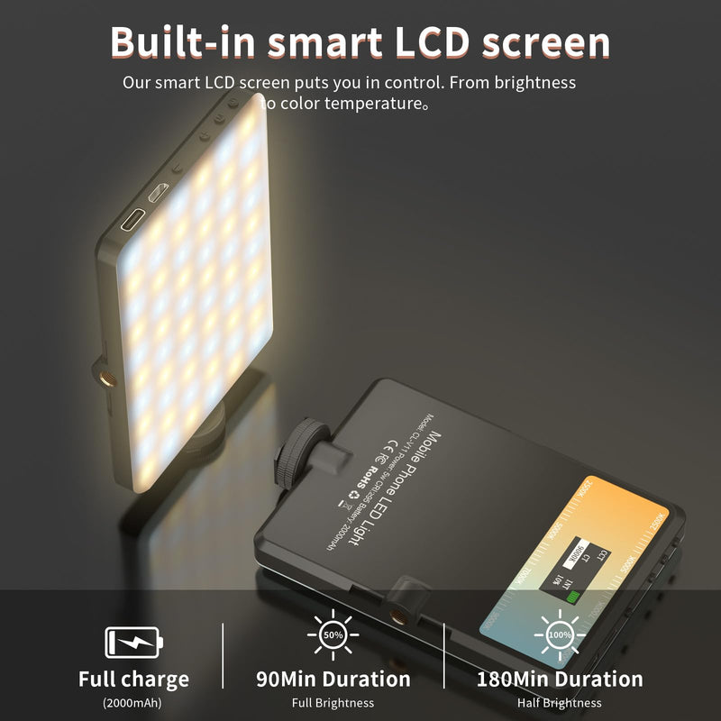 Youlisn Selfie Light with LCD Display for Phone, 60 LED Phone Light with Rechargeable Clip and Adjusted 3 Light Modes, 2000mAh Video Light for Phone iPad, Laptop, Makeup, TikTok, Selfie, Vlog Black
