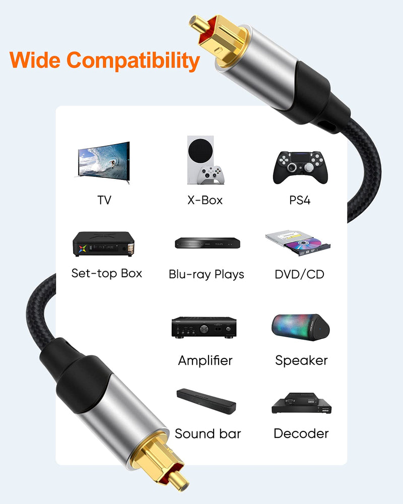 CableCreation Digital Optical Audio Cable 6FT, Toslink Cable with Nylon Braided Fiber Optic Cord for Home Theater, Sound Bar, TV, PS4, Playstation, Xbox, VD/CD & More 6Feet Black & Silver