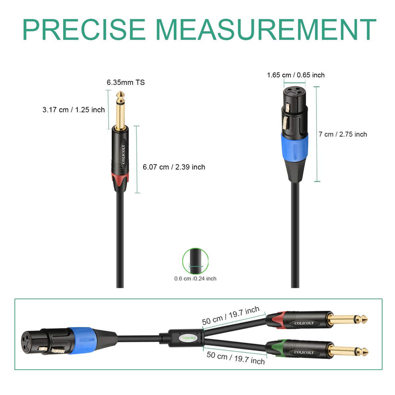 [AUSTRALIA] - COLICOLY Female XLR to Dual 1/4 inch TS Mono Y Splitter Microphone Cable, XLR Female to Dual 6.35mm TS Plug Audio Converter Adapter Cord - 10ft 