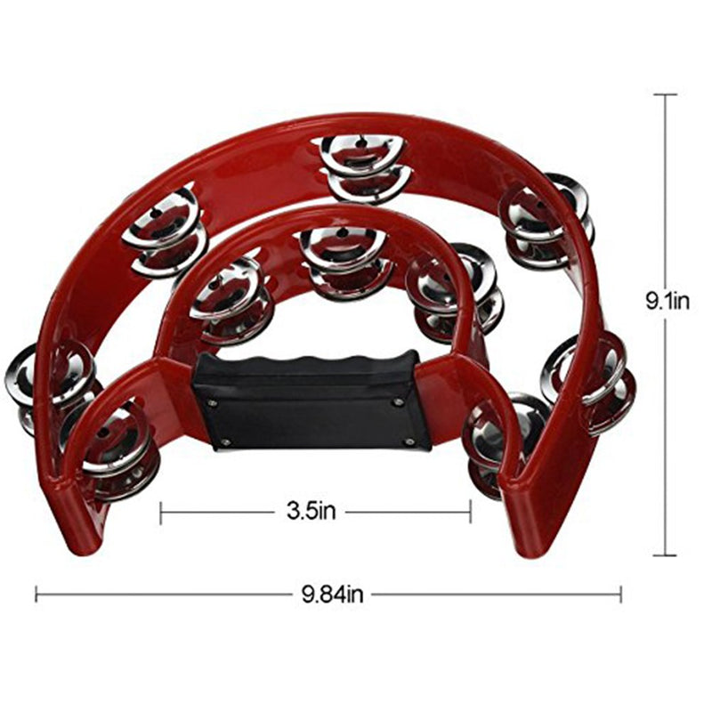 ROSENICE Tambourine Half Moon Double Row Metal Jingles, hand tambourine (Red)