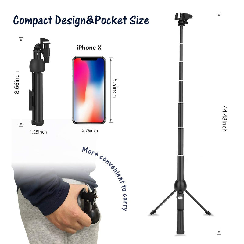 Selfie Stick, Professional 45-Inch Selfie Stick Tripod, Extendable Selfie Stick with Wireless Remote and Tripod Stand for iPhone 6 7 8 X Plus/Samsung Galaxy Note 9/S9 Plus and More