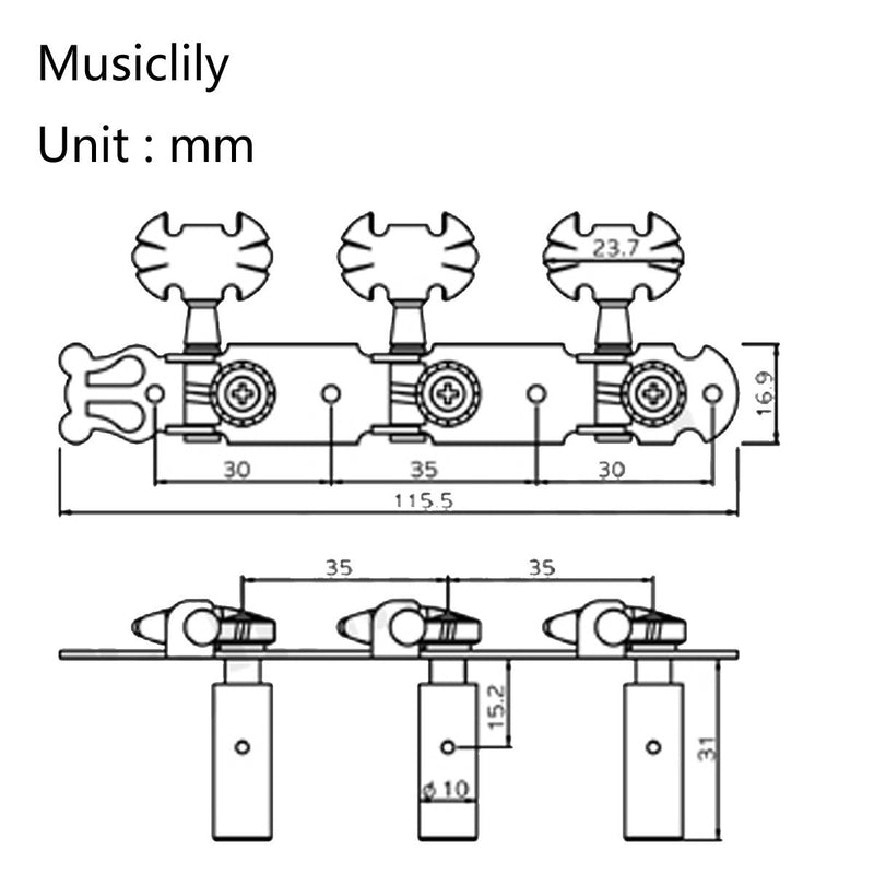 Musiclily Pro 3 on a Plate Lyra Style Classical Guitar Machine Heads Tuning Pegs Keys Tuners Set, Butterfly Button Gold