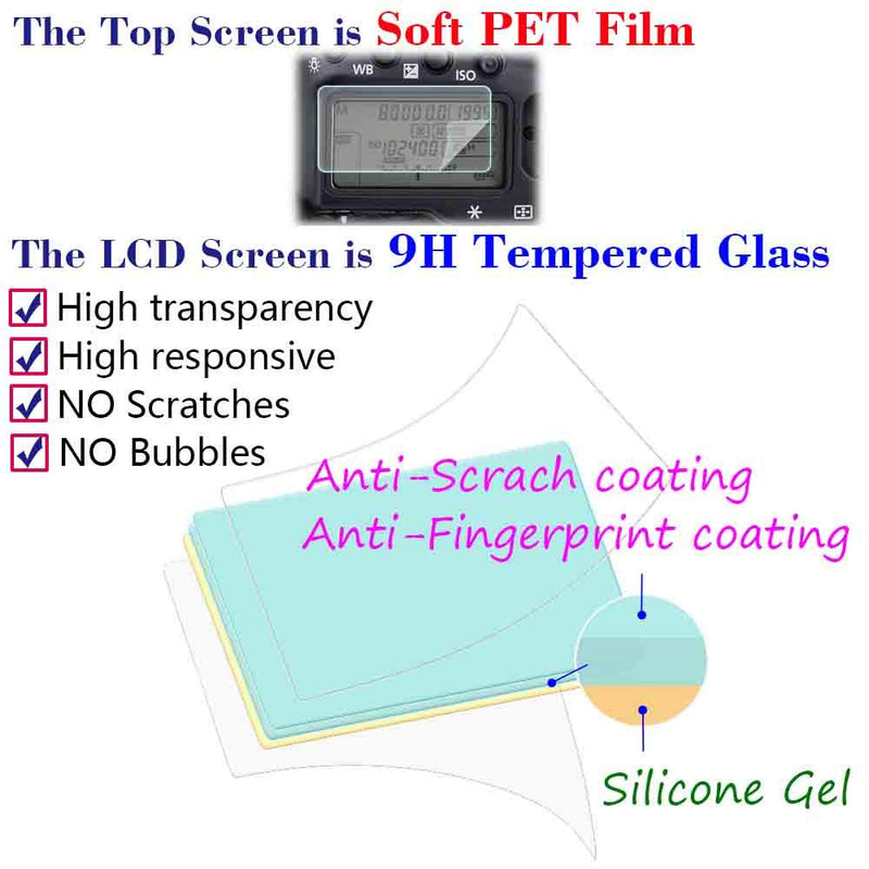 Screen Protector for Nikon D850 Top PET + LCD Glass [2+2Pack], ULBTER 0.3mm 9H Hardness Tempered Glass Screen Saver Anti-Scrach Anti-Fingerprint Anti-Bubble