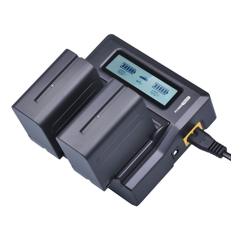 PowerTrust NP-F970 LCD Dual Fast Charger for Sony NP-F960 NP F970 NP-F550 NP-F570 NP-F750 NP-F770 NP-F930 NP-F950 NP-FM55H NP-FM500H NP-QM71 NP-QM91 NP-QM71D NP-QM91D Camera Batteries