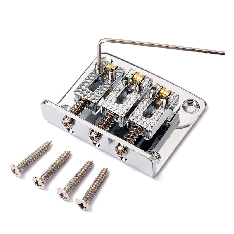 Alnicov Cigar Box Guitar Parts: 3-string Chrome Hard-tail Adjustable Bridge