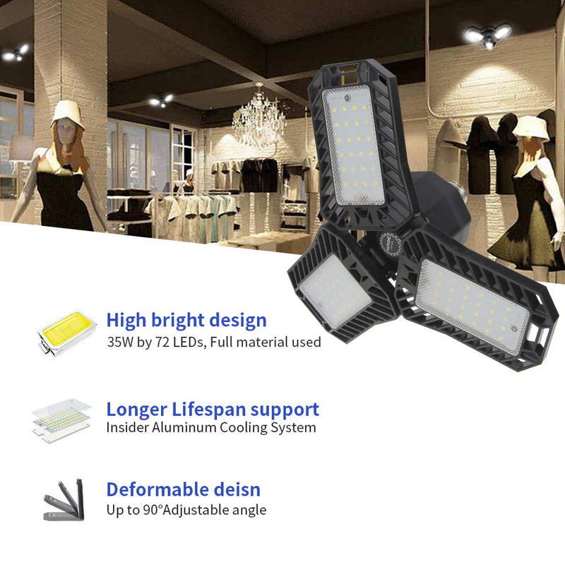 NATHOME led Garage Light,72 LED (70W Equivalent) Garage Lighting/daylight 5000K AC110V/Aluminum Cooling system/deformable leaf garage light, indoor use Shop Lights,Workshop Light (Eqv 70W 5000K) Build-in Aluminium Radiator-70W