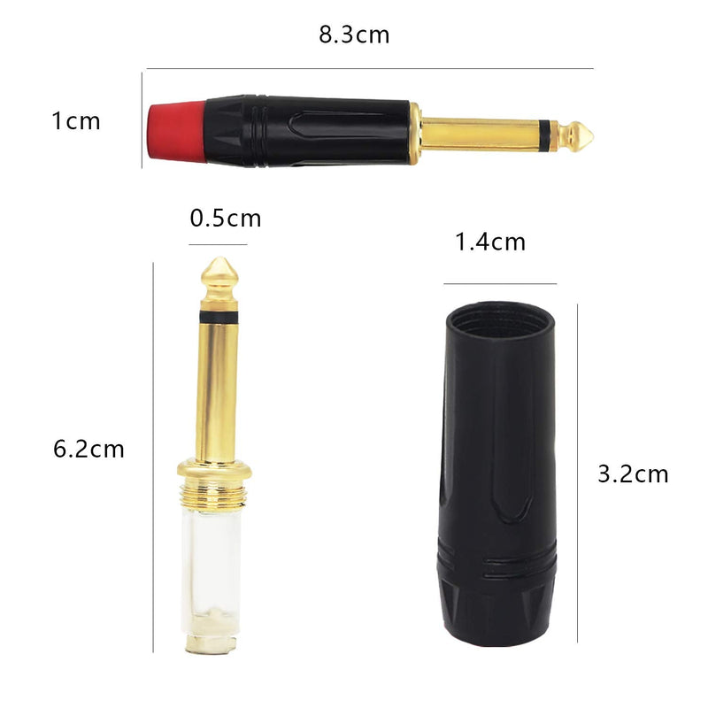 1/4" Audio Plug, 6.35 Mono Male Connector, Gold-Plated TS Plug for Guitar/Speaker/Microphone Cable etc (4 Pack)