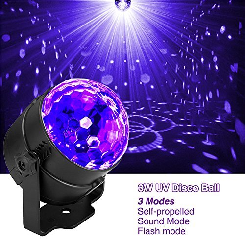 SOLMORE LED UV Black Light 3W Disco Ball Party Lights DJ Lights Sound Activated Strobe Light Stage Lighting for House Party Nightclub Karaoke Dance Wedding Ballroom Halloween Event(with Remote)
