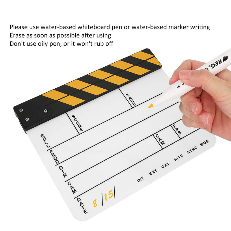 Acrylic Film Clapboard, 30x25cm/11.81x9.84" Movie Props Clap Board Dry Erase Director's Cut Action Scene Clapper Board Clap Photography Tool(Yellow) Yellow