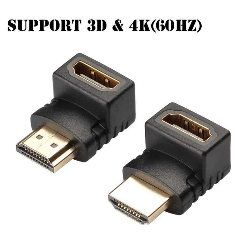 Warmstor 4 Pack HDMI 2.0 Male to Female Adapter Right Angle Connector 90 Degree 270 Degree HDMI Cable Extender 3D & 4K Supported (2 Combos,Gold Plated)
