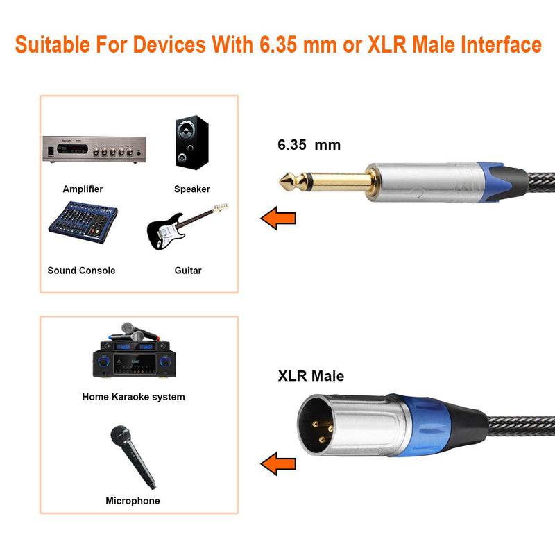 [AUSTRALIA] - TISINO 1/4 TS to XLR Male Cable, Nylon Braid Quarter inch Mono to XLR Unbalanced Interconnect Cable - 3 Feet 