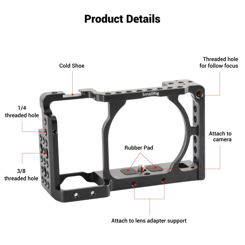 SMALLRIG Camera Cage only for Sony A6000 A6300 ILCE-6000 ILCE-6300 NEX7 with 1/4" 3/8" Mounting Points and Built-in Cold Shoe - 1661