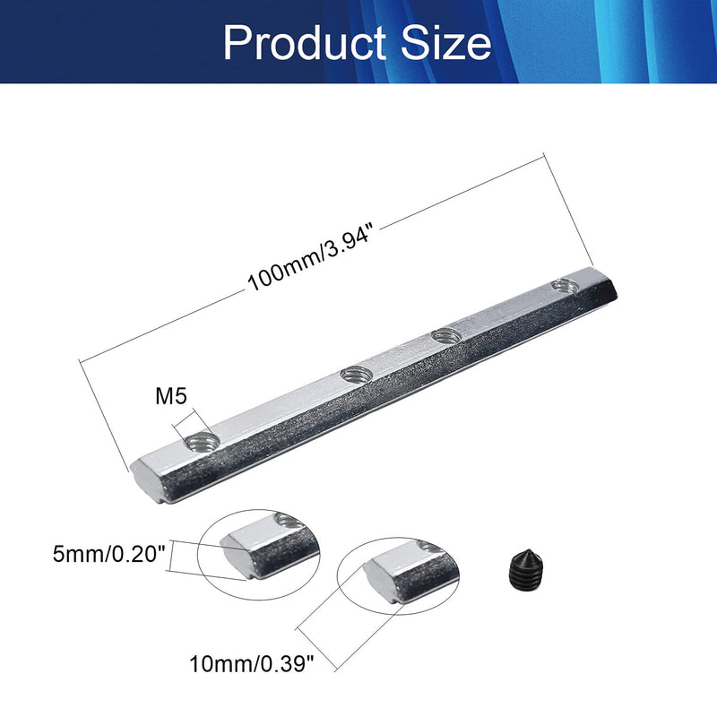Aicosineg 4pcs Carbon Steel Straight Line Connector 3.94" Joint Bracket Hardware for 2020 Series 6mm T Slot Aluminum Profile Corner Bracket Plate 3D Printer Parts with Screws Silver Tone