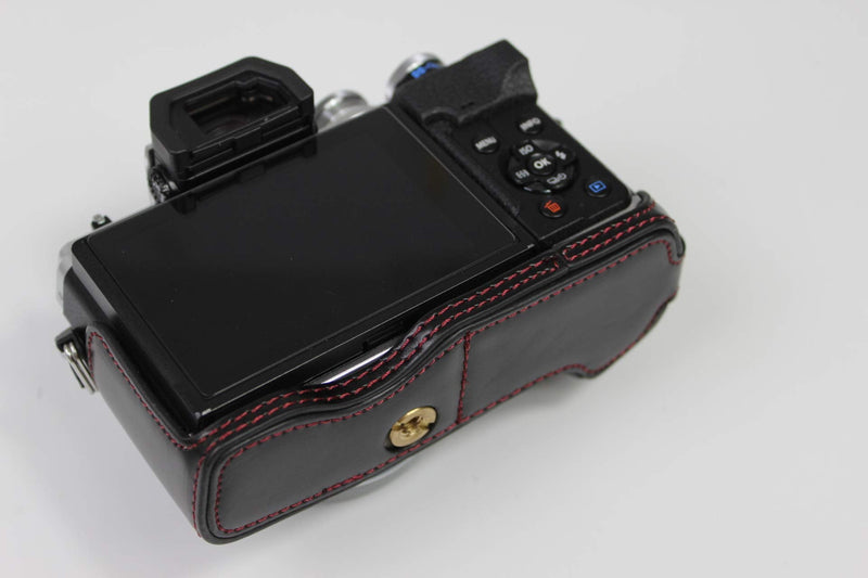 E-M10 Mark IV Case, BolinUS Handmade PU Leather Fullbody Camera Case Bag Cover for Olympus OM-D E-M10 Mark IV with 14-42mm EZ Lens Bottom Opening Version + Neck Strap + Mini Storage Bag (Black) Black