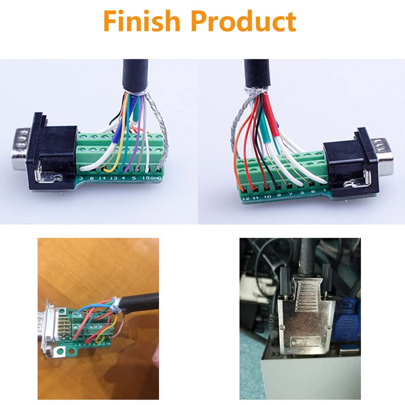 Jienk 2Pcs VGA DB15 3Row Female Adaptor, 16mm Thinner Solderless Metal Case 3+9 D-SUB 15Pin Terminal Breakout Board Connector