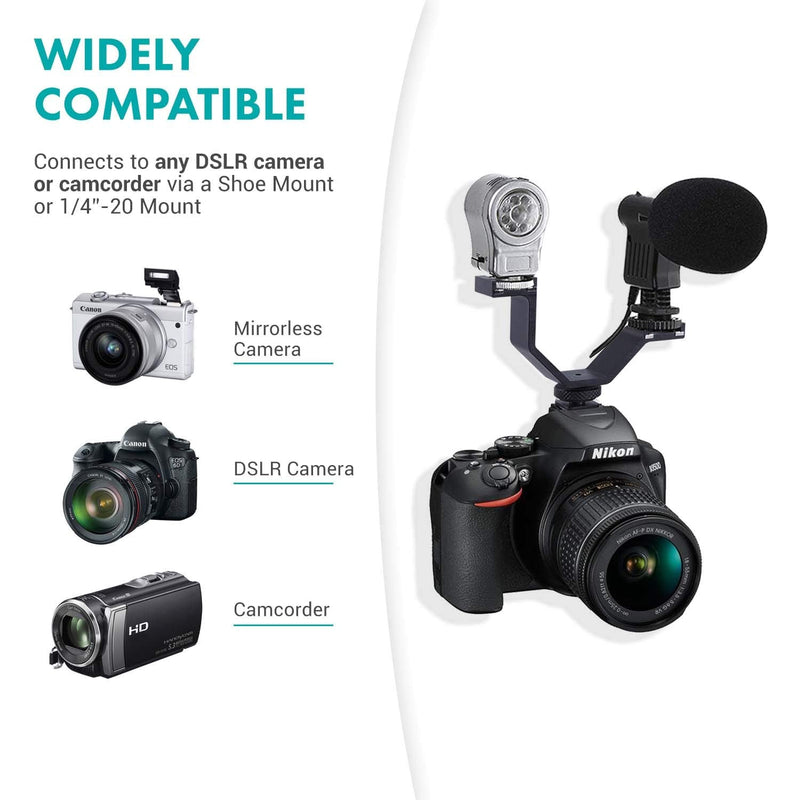 Movo HVA20 DSLR Camera Dual Cold Shoe Mount Bracket for Lights, Monitors, Microphones and other Camera Accessories