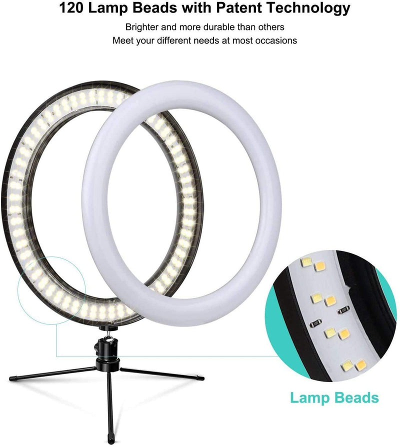 10" Selfie Ring Light LED Lamp Mini Camera Ring Lighting Kit with RGB& 3 Light Modes,Tripod Stand, Two Phone Holders,Brightness for Multi-Platforms Livestream Vlog Makeup Selfie YouTube Shooting