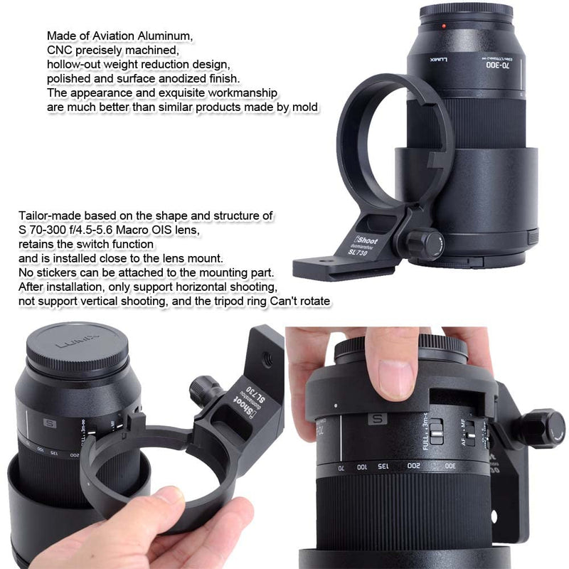 iShoot Lens Collar Tripod Mount Ring Socket Compatible with Panasonic Lumix S 70-300 f/4.5-5.6 Macro OIS, Metal Lens Support Holder Bracket Bottom is Arca-Swiss Fit Quick Release Plate Dovetail Groove