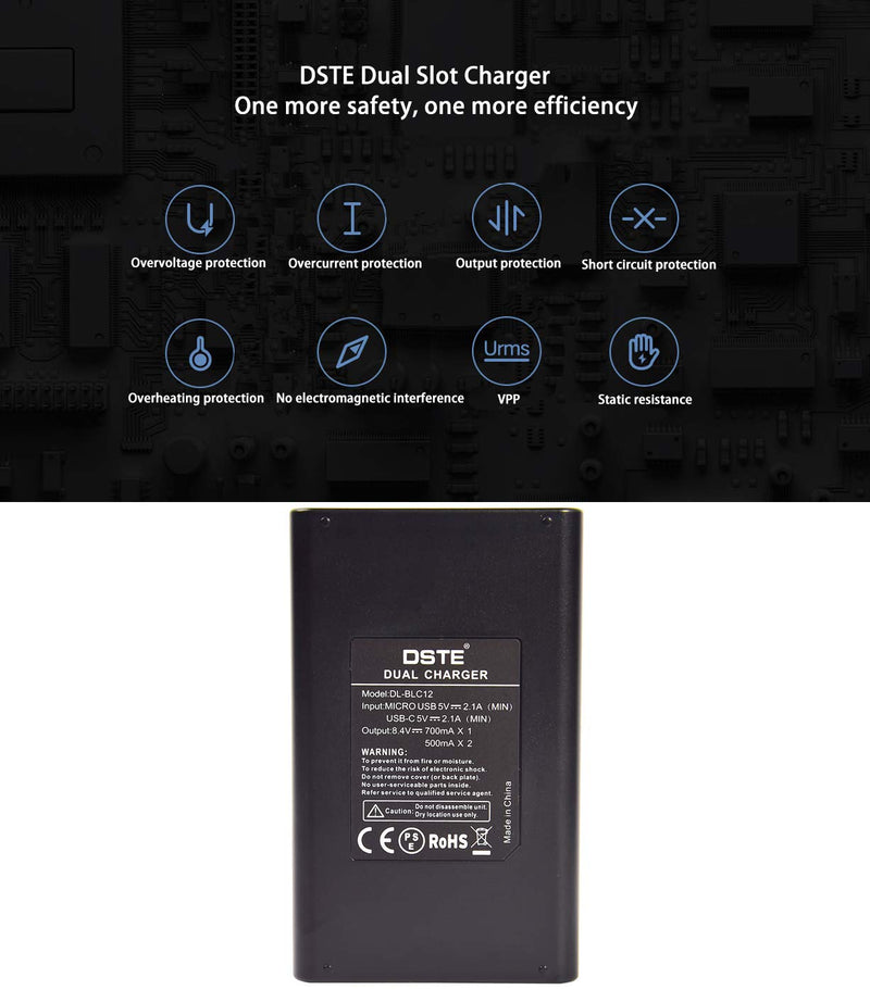 [AUSTRALIA] - DSTE Replacement for 2X DMW-BLC12 + Dual LCD Battery Charger Compatible Panasonic Lumix DMC-G5 DMC-G6 DMC-G7 DMC-GH2 DMC-GX8 DMC-FZ200 DC-G90 DC-G95 