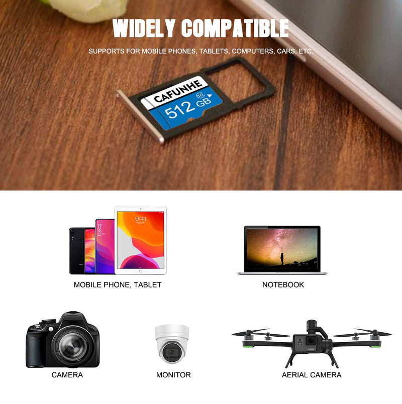 Micro SD Card 512GB Memory SD Card Class 10 512GB High Speed TF Card 512GB Memory Card with SD Card Adapter for Smartphone/Bluetooth Speaker/Tablet/PC/Camera