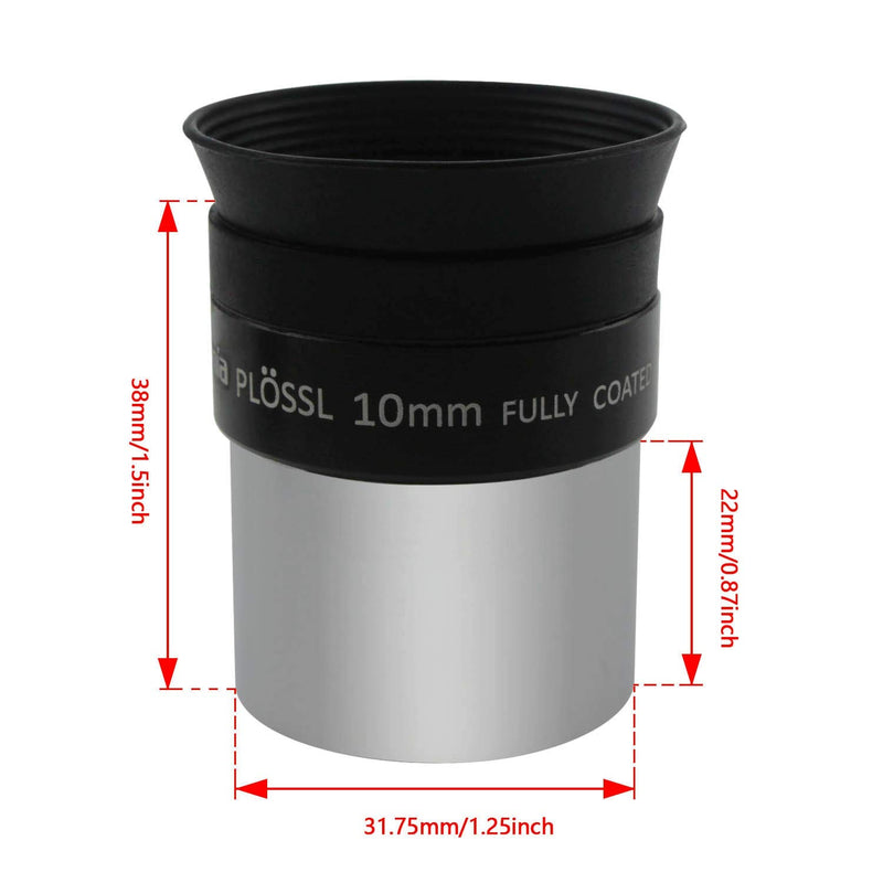 Astromania 1.25" 10mm Plossl Telescope Eyepiece - 4-Element Plossl Design - Threaded for Standard 1.25inch Astronomy Filters