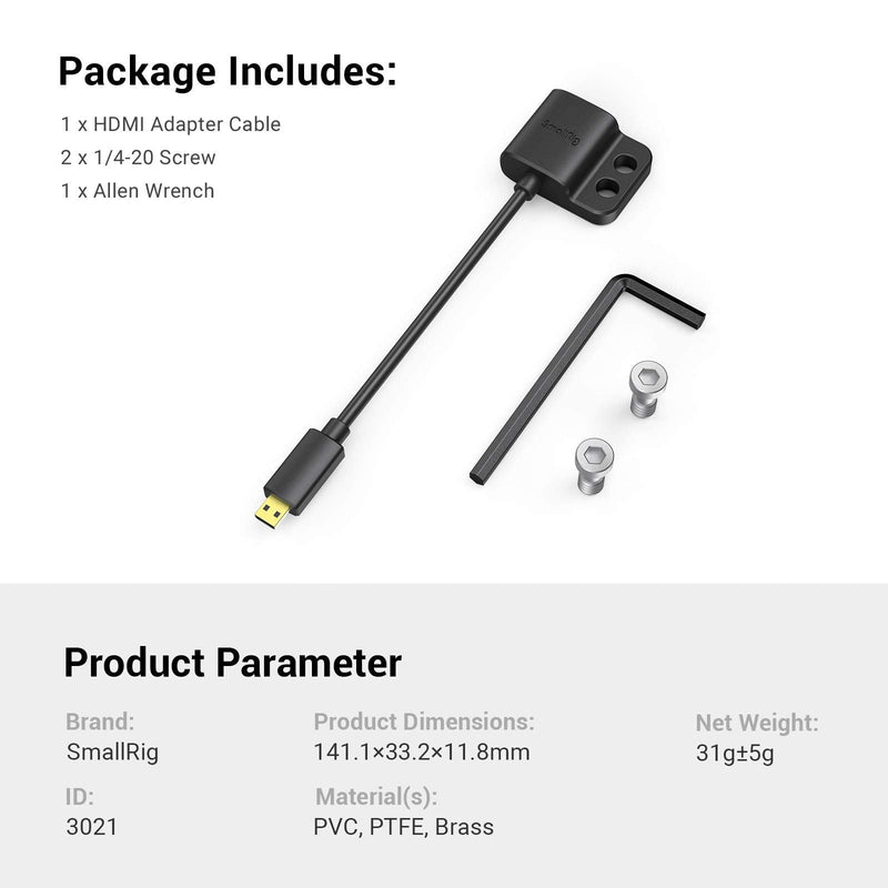 SmallRig Ultra-Slim 4K HDMI Adapter Cable, Female HDMI Type A to Male Micro-HDMI Type D, 4K@60HZ, for Sony A7R IV A7RIII A7III A7II A7RII / for Fujifilm X-T2 X-T3 - 3021 Female A to Male D