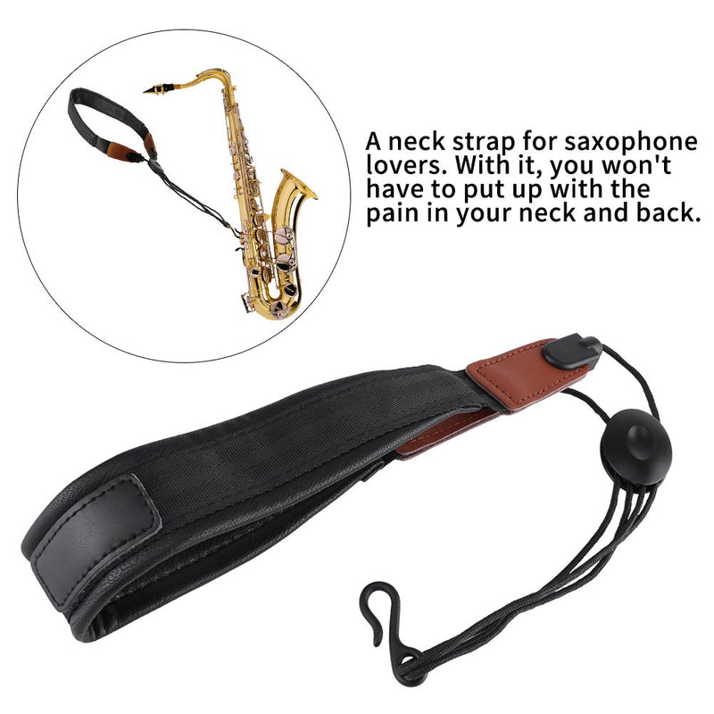 Deluxe Universal Adjustable Soft Padded Leather Alto Saxophone Neck Shoulder Strap Musical Instrument Accessories with Metal Hook for Saxophones Horns Bass Clarinets Basoons Oboes and More