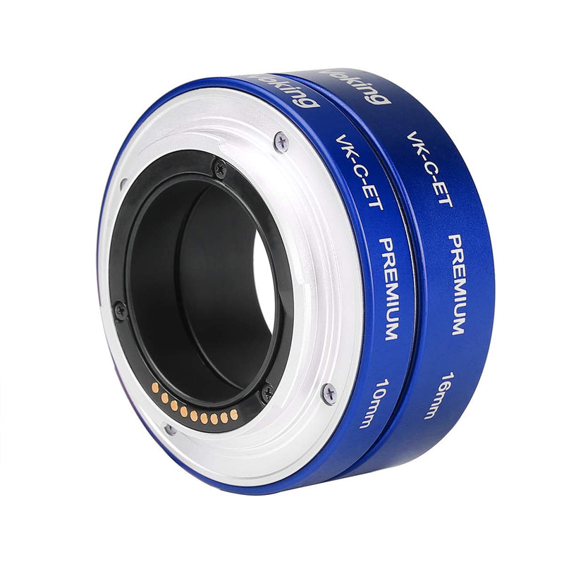 Voking VK-C-ET 10mm+16mm Metal AF Auto Focus Macro Close-up Extension Tube Adapter Ring Kit for Canon Mirrorless Canon M2 M3 M5 M6 M10 M50 M100 M200 M6 Mark II EOS-M Cameras Blue