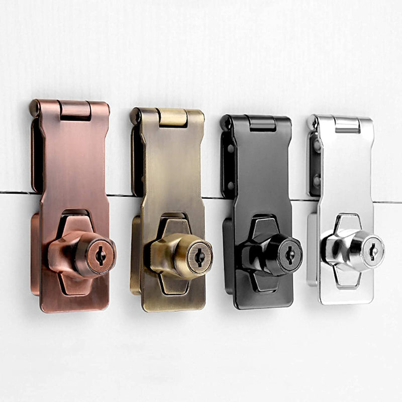[AUSTRALIA] - Kyuionty 2Pcs Keyed Hasp Locks 4 Inch Twist Knob Keyed Locking Hasp, Metal Safety Hasp Latches Keyed Different for Small Doors, Cabinets (Black) Black 