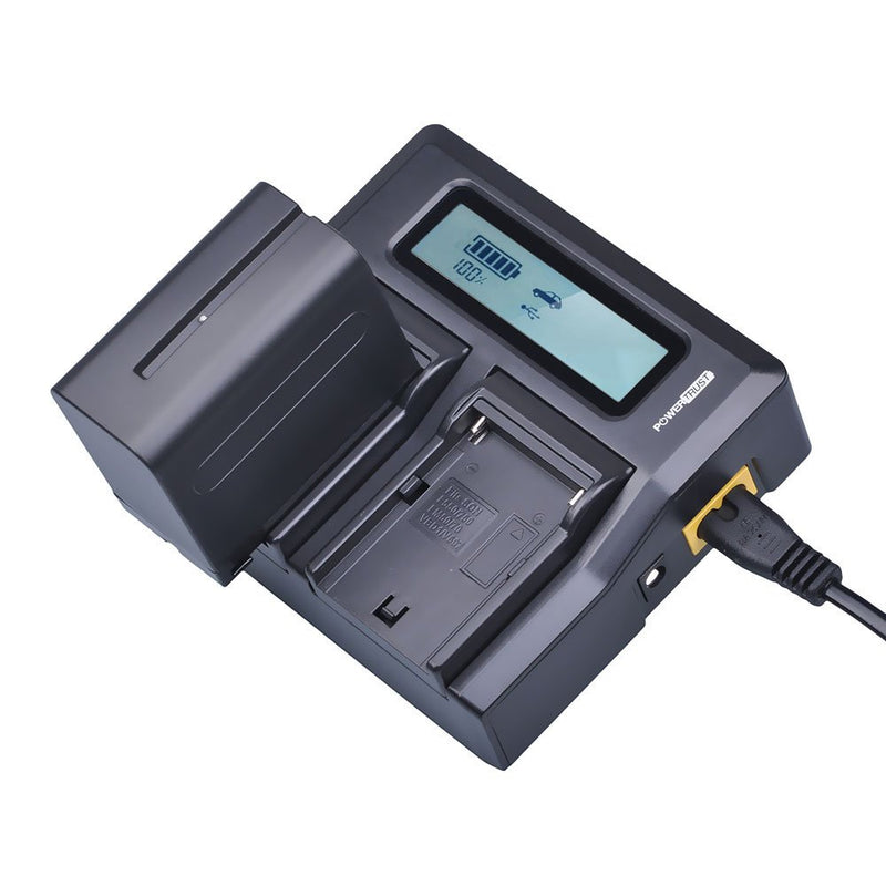 PowerTrust NP-F970 LCD Dual Fast Charger for Sony NP-F960 NP F970 NP-F550 NP-F570 NP-F750 NP-F770 NP-F930 NP-F950 NP-FM55H NP-FM500H NP-QM71 NP-QM91 NP-QM71D NP-QM91D Camera Batteries