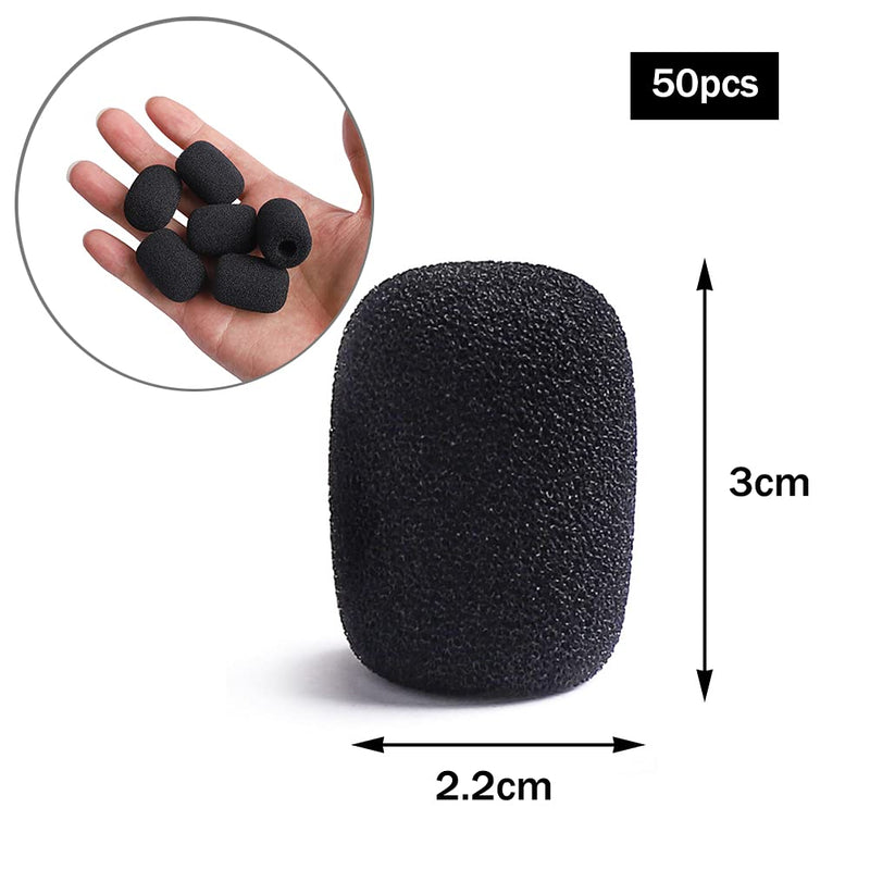 kuou 50pcs Foam Microphone Windscreen, Headset Microphone Sponge Foam Cover Shield Protection（Black）