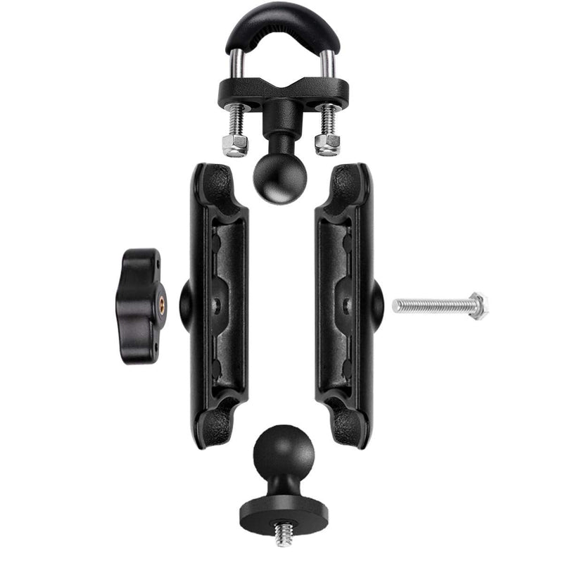 WADAHEFA 360° Rotating Bicycle and Motorcycle Handlebar mounting Bracket, with 1/4 Screw Double Ball Head Aluminum Alloy Clamping arm, for GoPro Hero9/8/7/6/5/sport Camera Accessories.