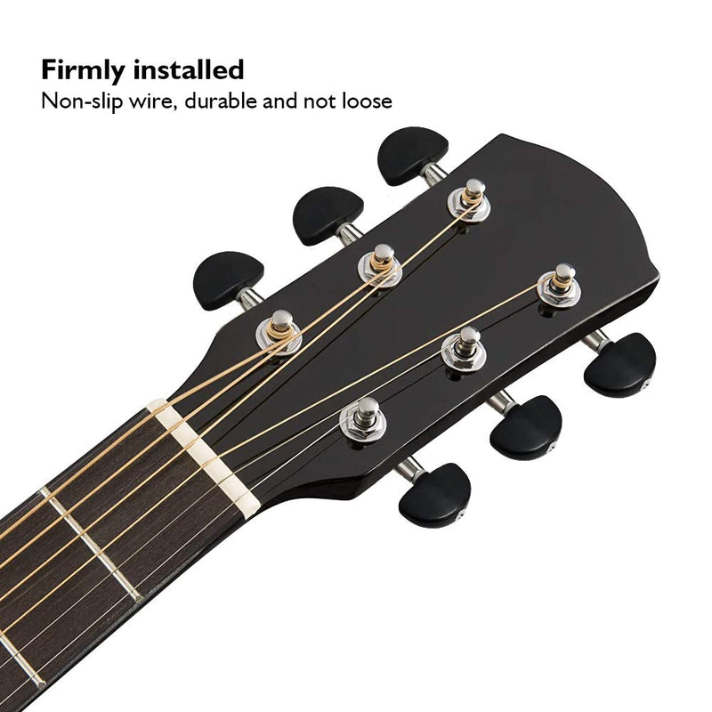 Guitar Tuning Pegs, Closed, Silver Body and Black Ends, Round Heads, Guitar Tuning Machines, for Acoustic Guitar
