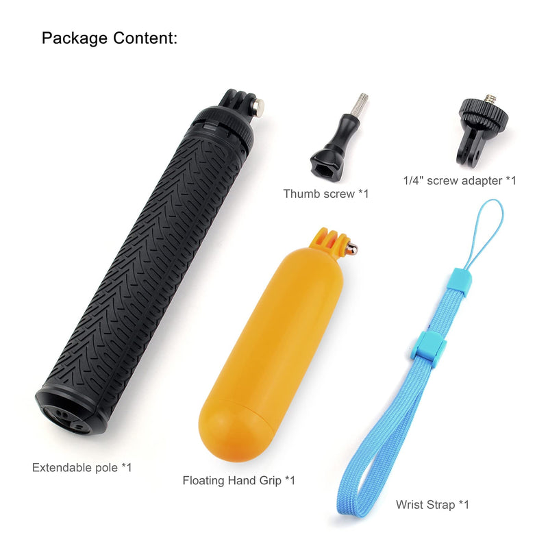 [AUSTRALIA] - YALLSAME Aluminum Selfie Stick Monopod for GoPro Hero 10 9 8 7 6 5 4 3 Max AKASO SJCAM DJI OSMO Action Camera with Floating Grip, Used as Extendable Telescoping Monopod Pole/Hand Grip/Tripod Stand Selfie Stick Monopod with Floating Grip 