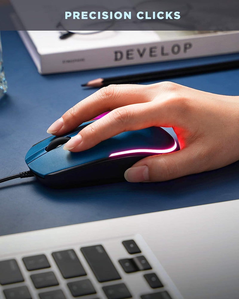 seenda Wired Mouse - USB Computer Mouse Wired with RGB Backlit Optical LED Mouse with Attached USB Cord for Laptops Notebooks Chromebook - Blue & Black