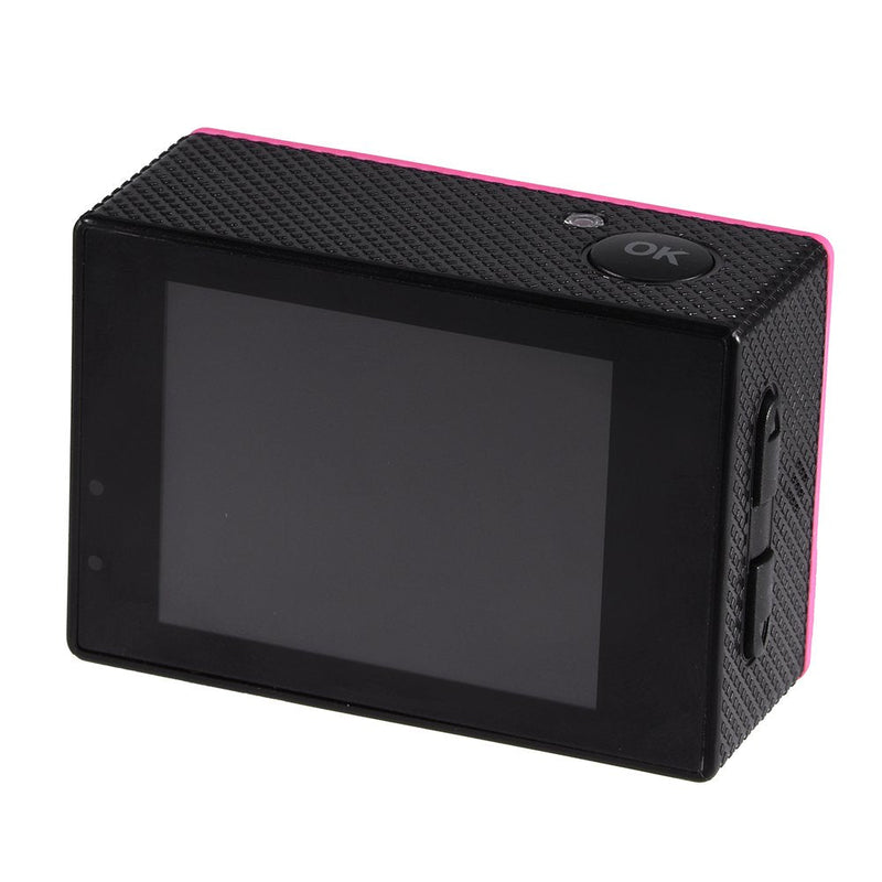 Action Camera 12MP Waterproof 30m Outdoor Sports Video DV Camera 1080P Full HD LCD Mini Camcorder with 900mAh Rechargeable Batteries and Mounting Accessories Kits(Pink) Pink